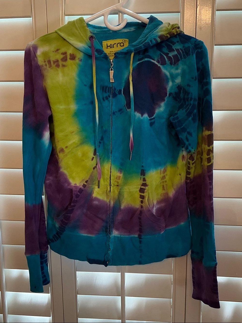 Kirra Multicolor Tie-Dye Zip Hoodie in Teal, Purple & Lime